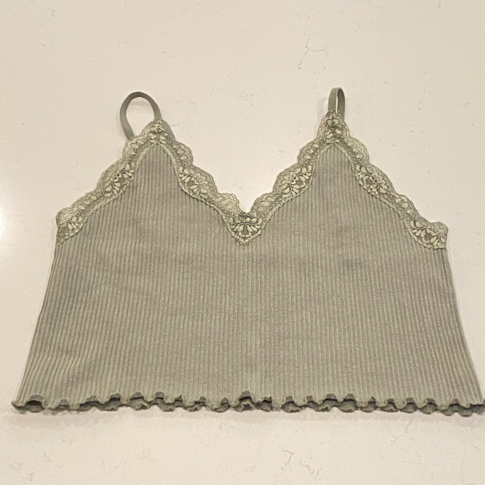 Green Tank with Lace Trim